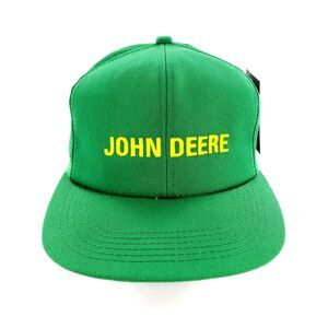 K Products John Deere Embroidered Spell Out Snapback Hat Green Made In USA New